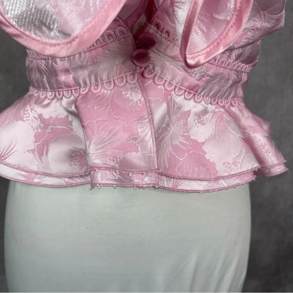 V. Chapman Petals Front Tie Jacquard‎ Blouse In Pink Macaron Women's Size 2